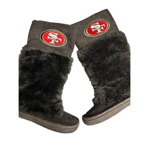 San Francisco 49ers Black Faux Fur Lined Boots Womens Size 9 NFL calf height